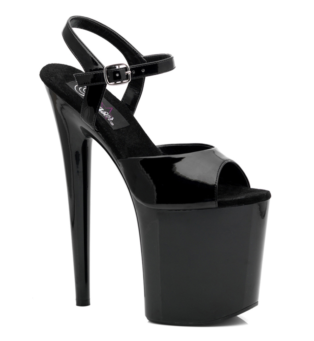 Лаковые стрипы на платформе 10 см., черные - FLAM808UV/C/NP